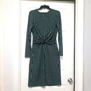 Ann Taylor Midi Dress, size 8 in black, white and green vertical stripes.